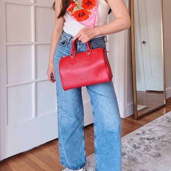 Authentic Louis Vuitton Speedy 25 bag red leather - Picture 2 of 16